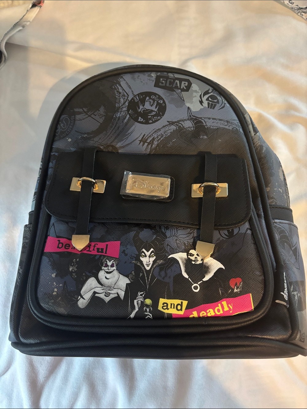 Disney Black Villains Graphic Mini Backpack with Pink & Yellow Accents